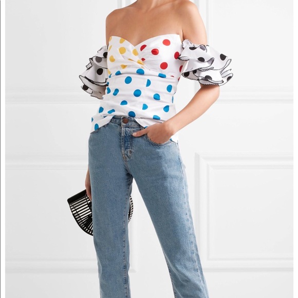 Caroline Constas Louisa off-shoulder top polka dot - Picture 2 of 4